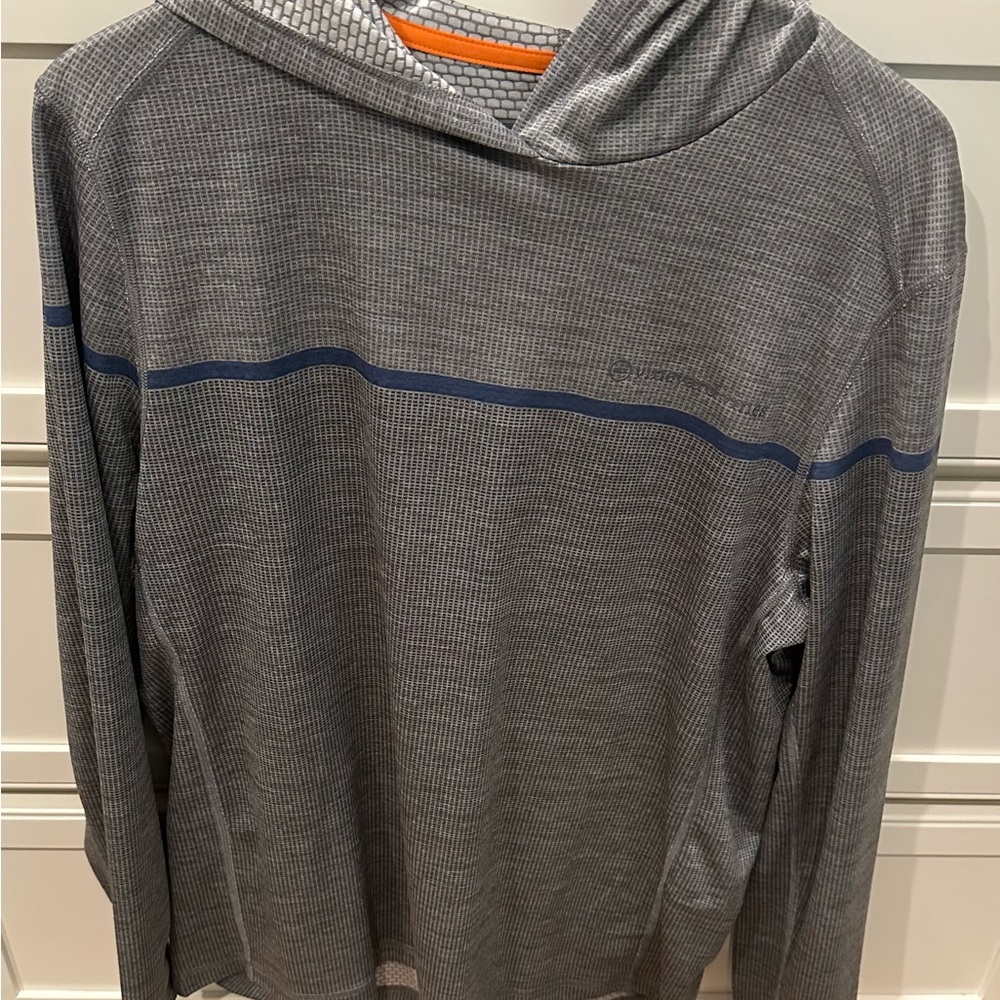 Vineyard Vines OTG Sankaty Gray Hoodie with Navy Stripe